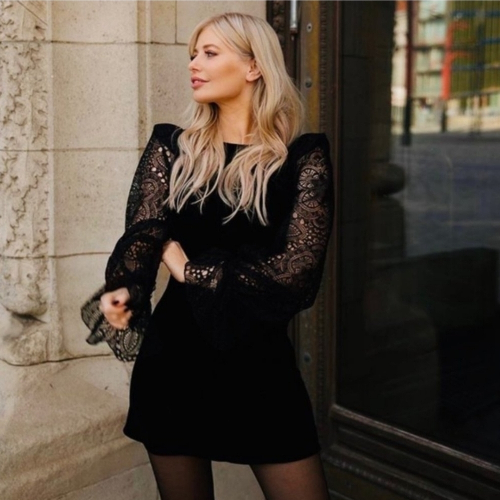 NWOT The Vampire's Wife X HM Black Velvet And Lace Mini Dress Size XS